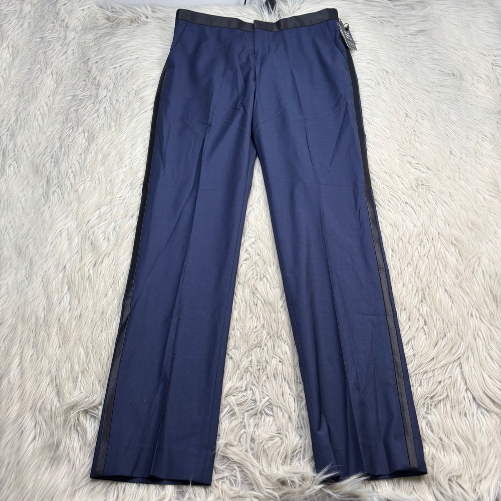 NWT Express Men's 30 x 34 Navy Black Slim Fit Tuxedo Strip Dress Pants Elegant